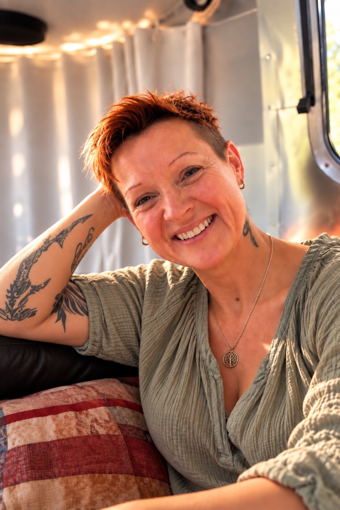 Yvonne lächelnd im Sonnenlicht