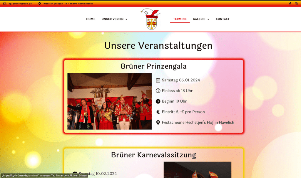 Karnevalsverein KG Brünen Termine