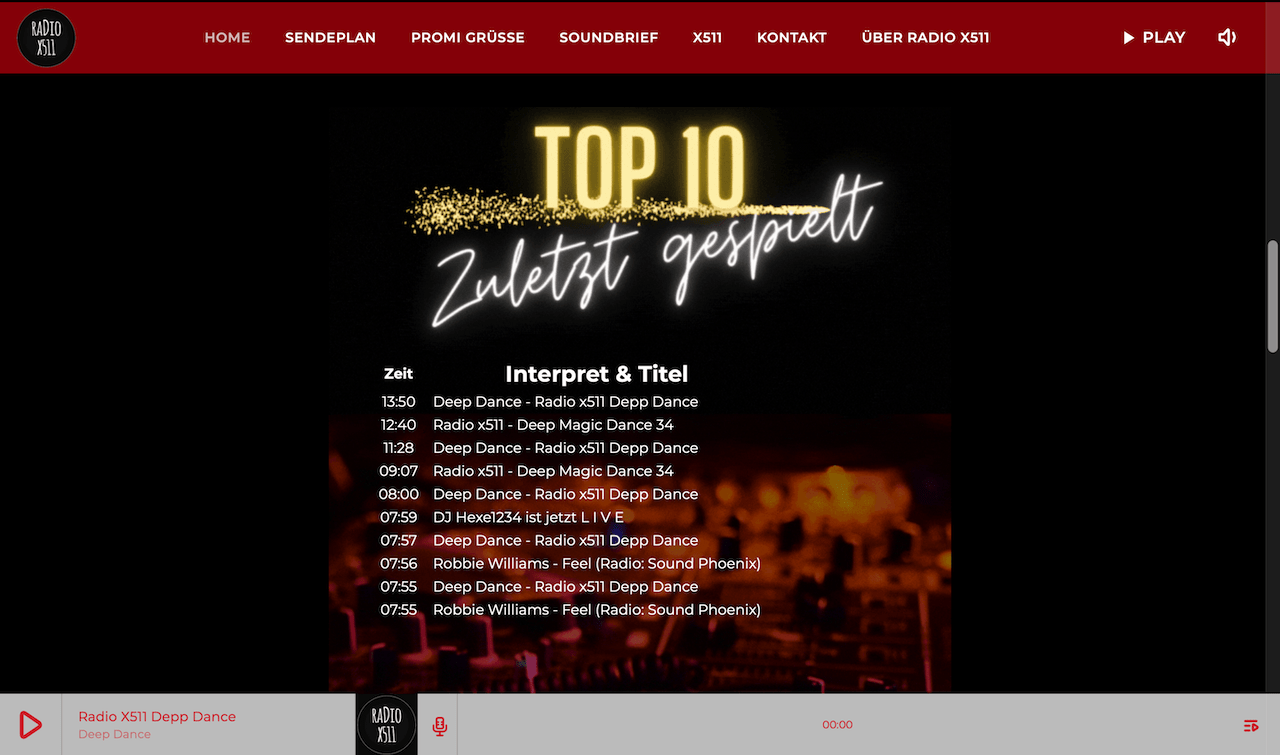 Radio-X511 TOP 10 zuletzt gespielt