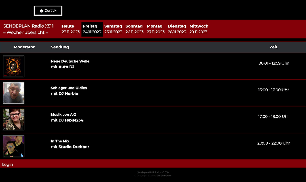 Radio-X511 Sendeplan