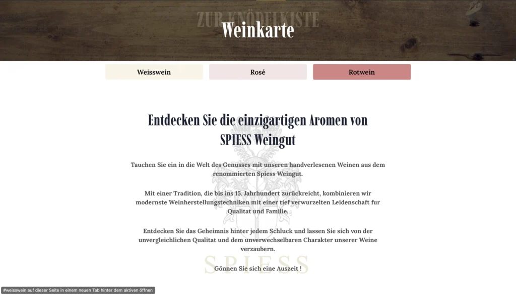 Weinkarte Zur Knödelkiste