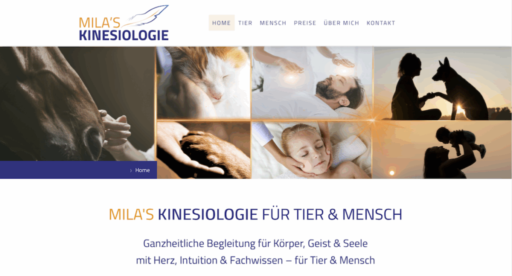 Mila´s Kinesiologie für Tier & Mensch Screenshot Website